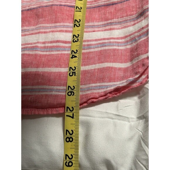 TALBOTS 100% Linen Pink White Stripe Cap Sleeve Tunic Top M - Picture 7 of 7